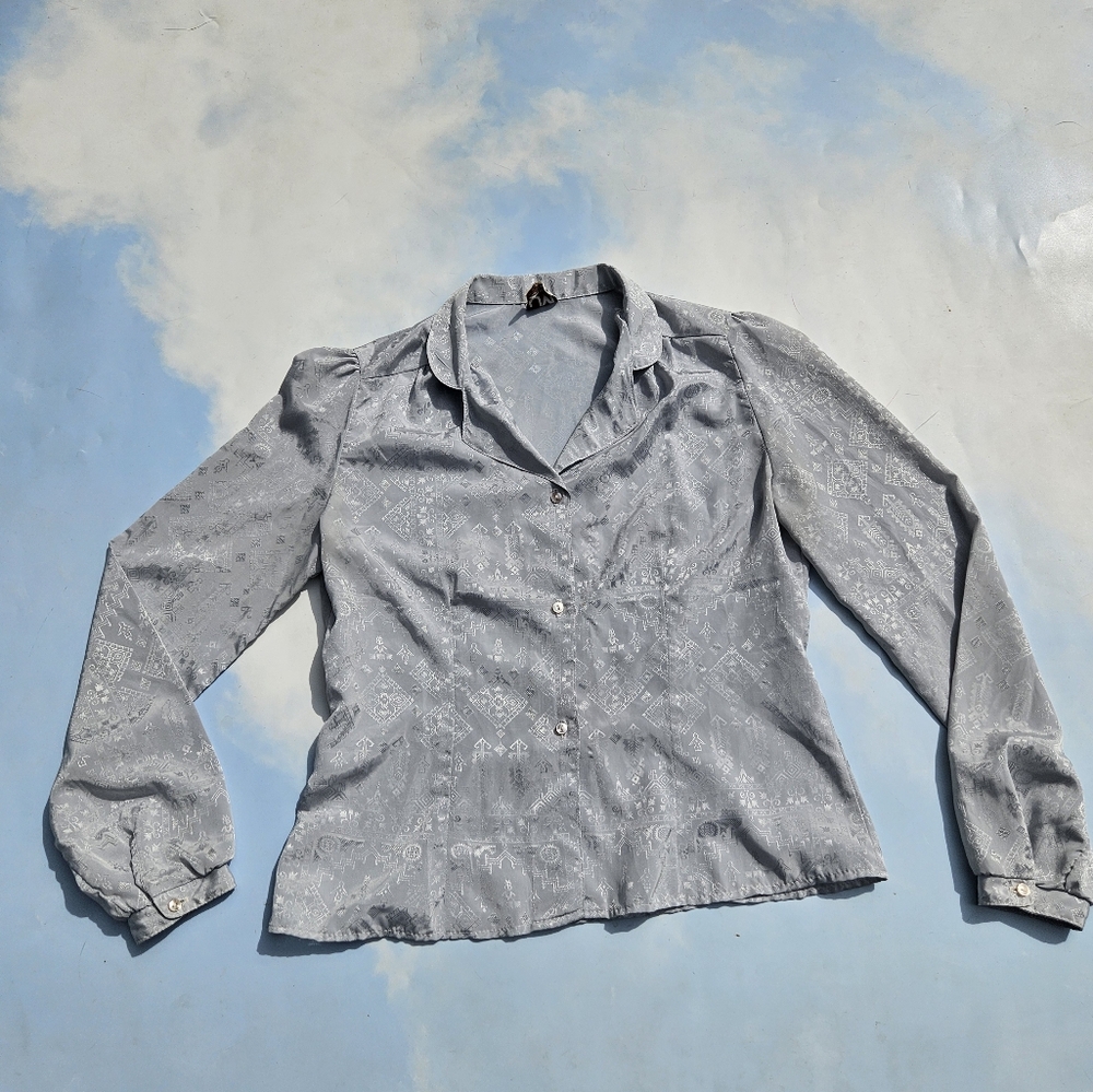 Vintage Silk Blue-Grey Button-Down Blouse